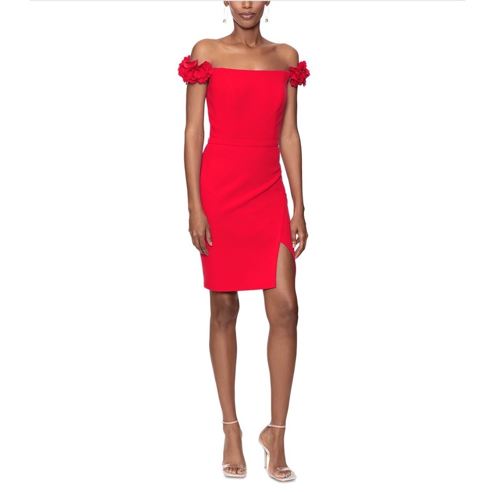 AQUA‎ Red Off Shoulder Floral Embellished Bodycon Slit Dress Size 0